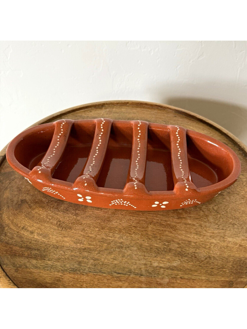 Vintage Portuguese Clay Sausage Roaster Hand-Painted Assador de Chourico RC